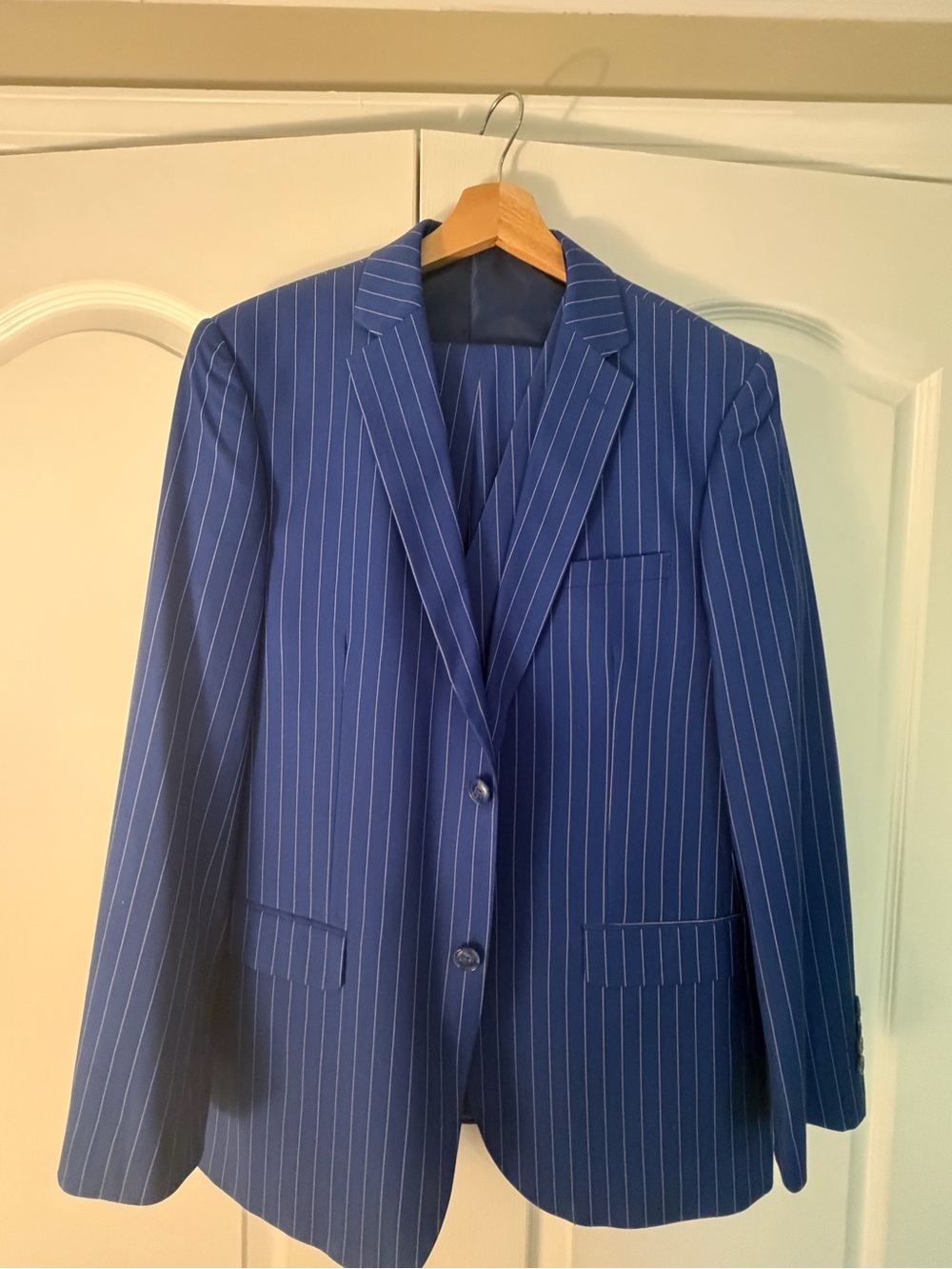 Men's Blue Pinstripe Suit Blazer - Classic Tailored Three Piece Suit